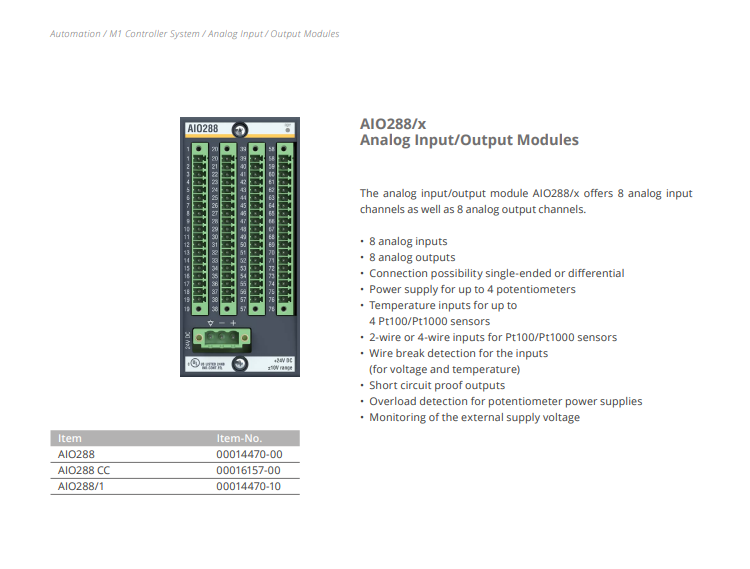 BACHMANN  AIO288  Analog Input/Output Module
