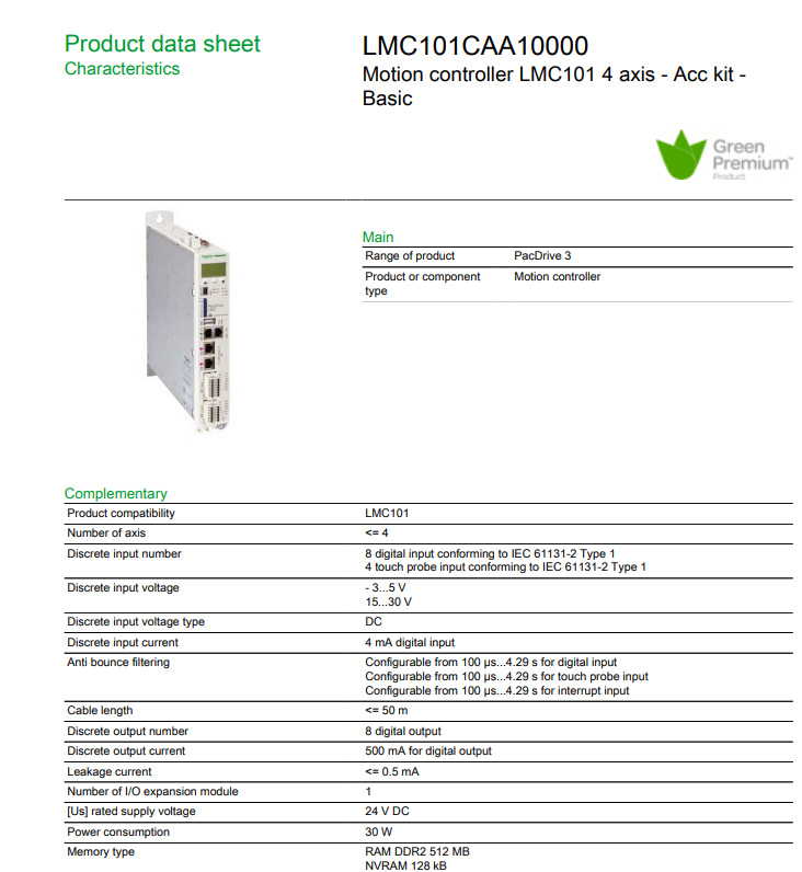 SCHNEIDER LMC101CAA10000 Motion Controller LMC101 4 Axis - ACC Kit - Basic